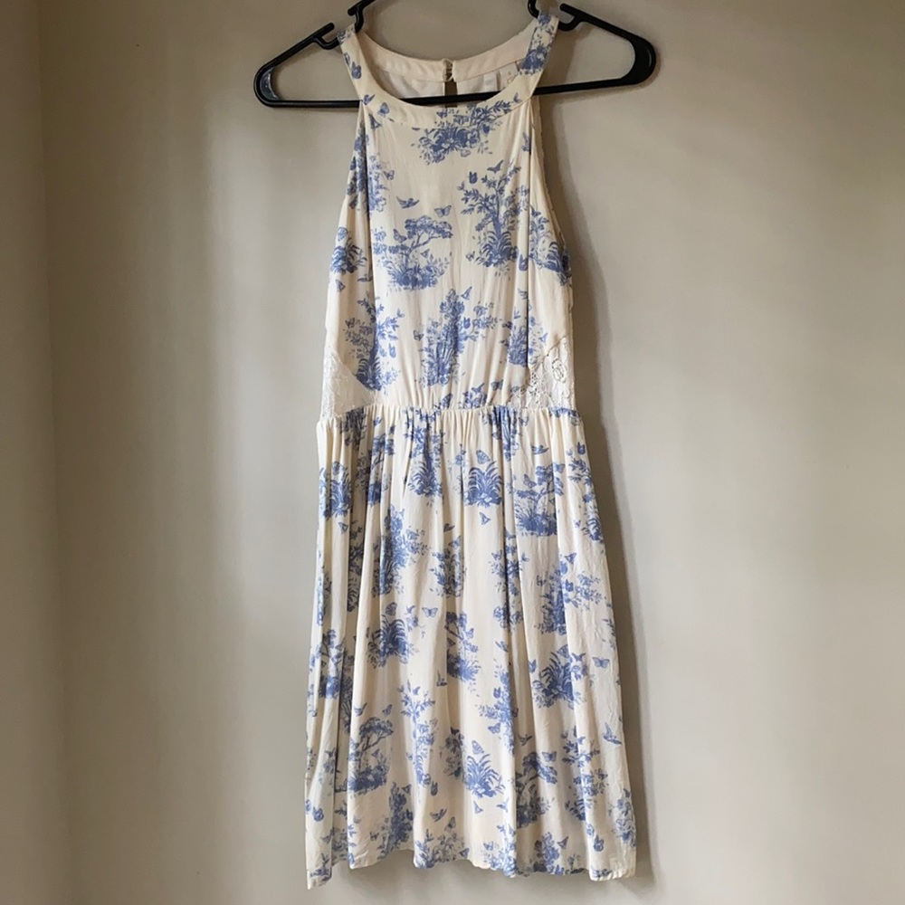 Blue and Cream Butterfly Floral Dress